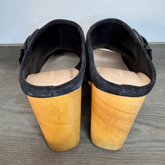 NEW Veronica Beard Black Suede Darcy Mule/Clog Wood Platform Gold Studs - Picture 6 of 10